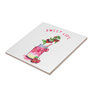Cherry Juice Cool Drink Fruits Ceramic Tile