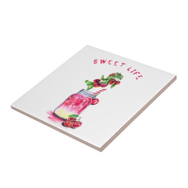 Cherry Juice Cool Drink Fruits Ceramic Tile (Side)