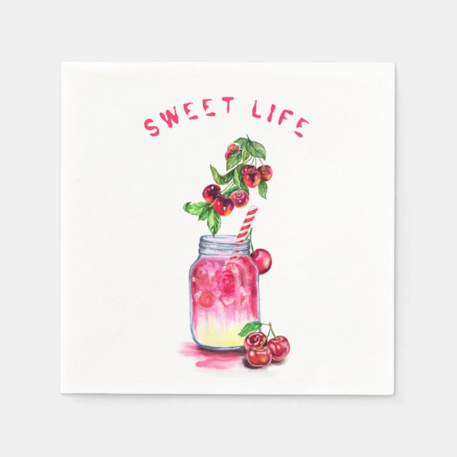 Cherry Juice Cool Drink Party Napkins Custom Text (Front)