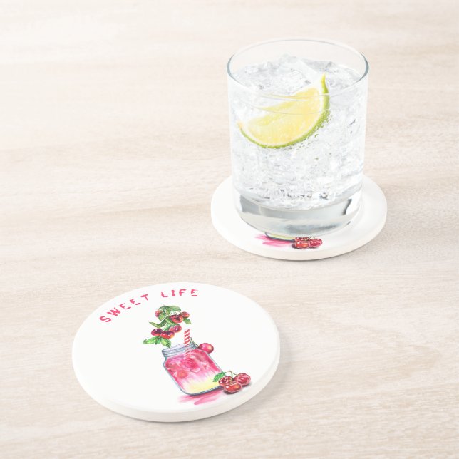 Cherry Juice Cool Drink Summer Fruits Coaster (Side)