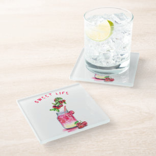 Cherry Juice Drink Glass Coaster o Custom Text