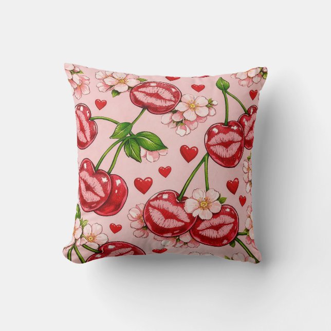 Cherry Kiss Throw Pillow (Front)