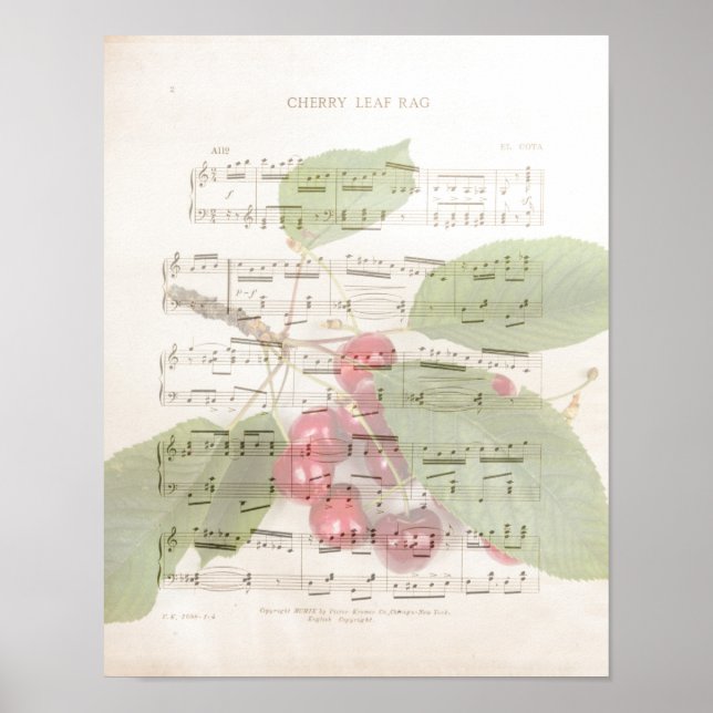 Cherry Leaf Vintage Music Sheet Art Print (Front)