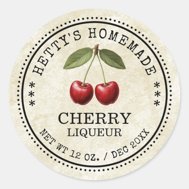 Cherry liqueur sticker for your homemade recipes! (Front)