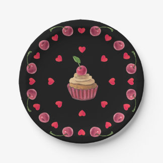 Cherry Love Cupcake Paper Plate