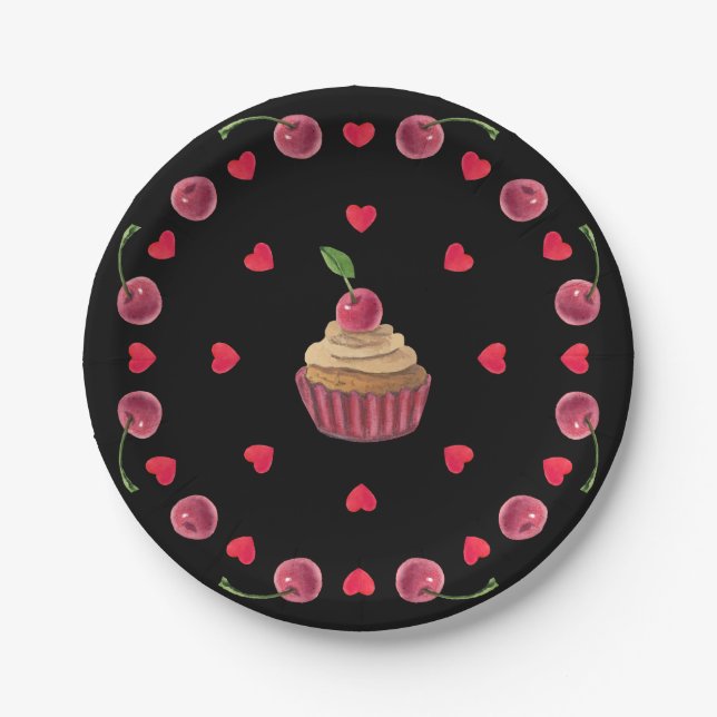 Cherry Love Cupcake Paper Plate (Front)