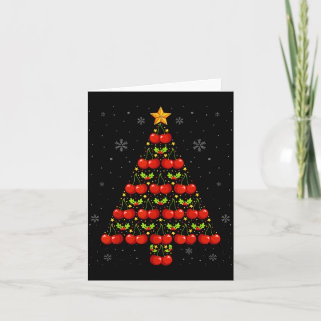 Cherry Lover Christmas Tree Lights Santa Hat Cherr Card (Front)