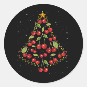 Cherry Lover Christmas Tree Lights Santa Hat Cherr Classic Round Sticker