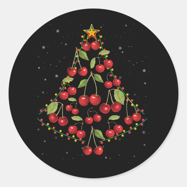 Cherry Lover Christmas Tree Lights Santa Hat Cherr Classic Round Sticker (Front)