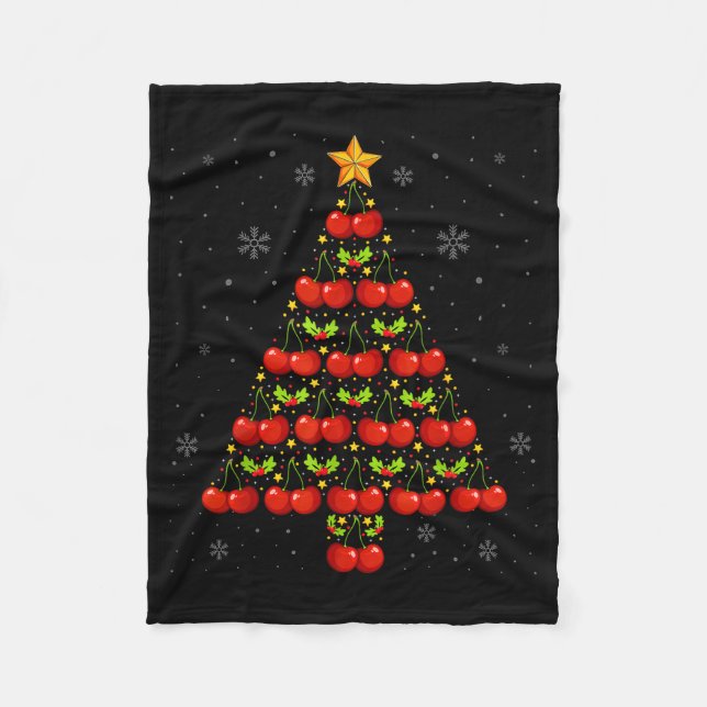 Cherry Lover Christmas Tree Lights Santa Hat Cherr Fleece Blanket (Front)