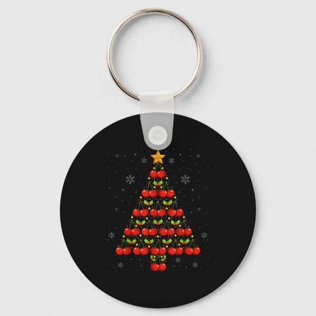 Cherry Lover Christmas Tree Lights Santa Hat Cherr Key Ring (Front)