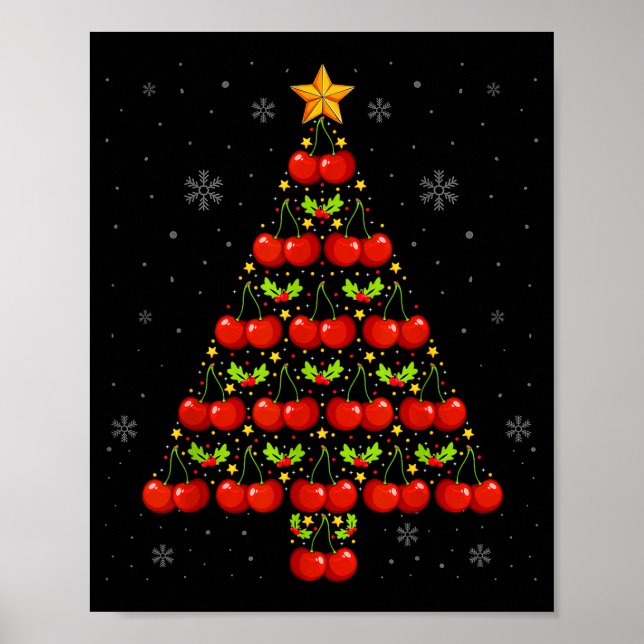 Cherry Lover Christmas Tree Lights Santa Hat Cherr Poster (Front)