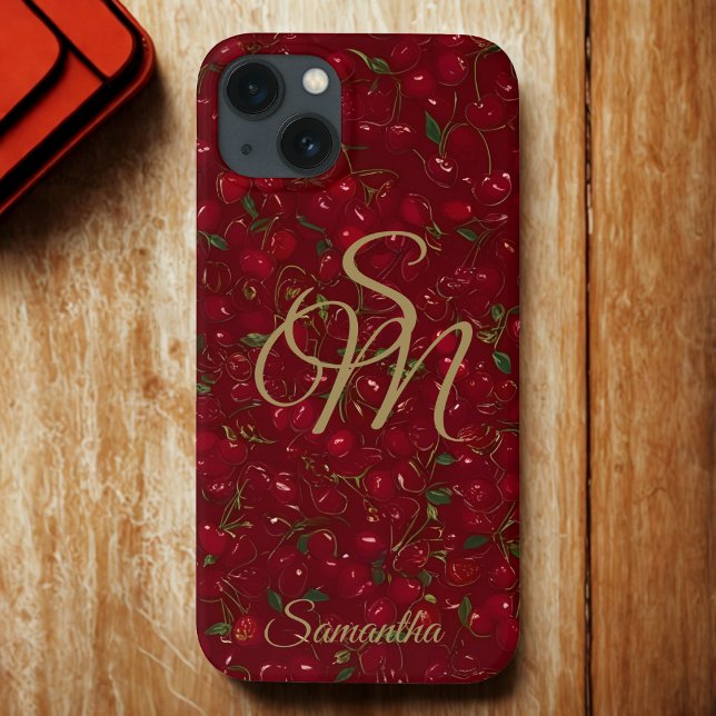 Cherry Luxe with Name & Monogram Case-Mate iPhone Case (Creator Uploaded)