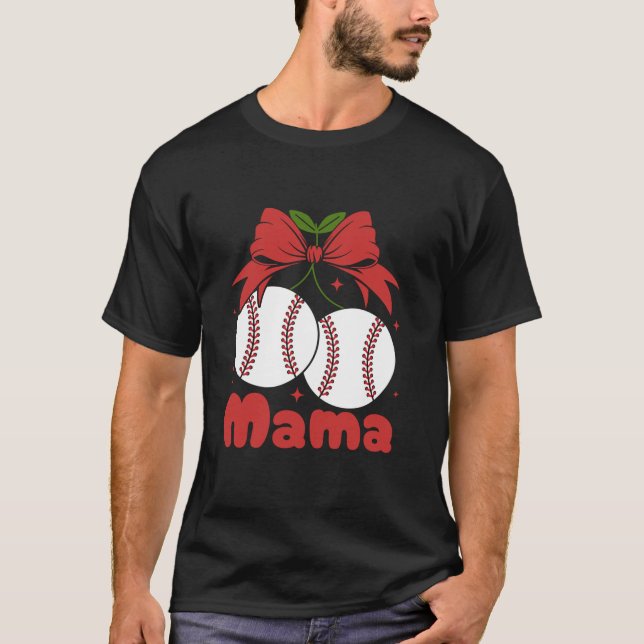 Cherry Mama Coquette Bow Mum Cute Baseball Cherrie T-Shirt (Front)