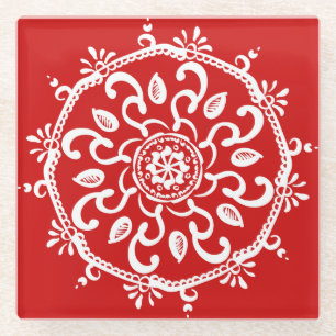 Cherry Mandala Glass Coaster