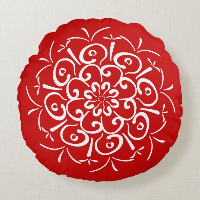 Cherry Mandala Round Cushion (Front)