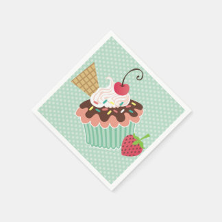 Cherry & Mint Birthday Cupcake Birthday Napkins