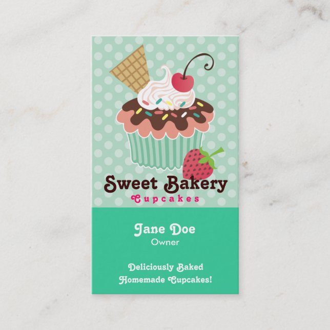 Cherry & Mint Cupcake Business Cards (Front)
