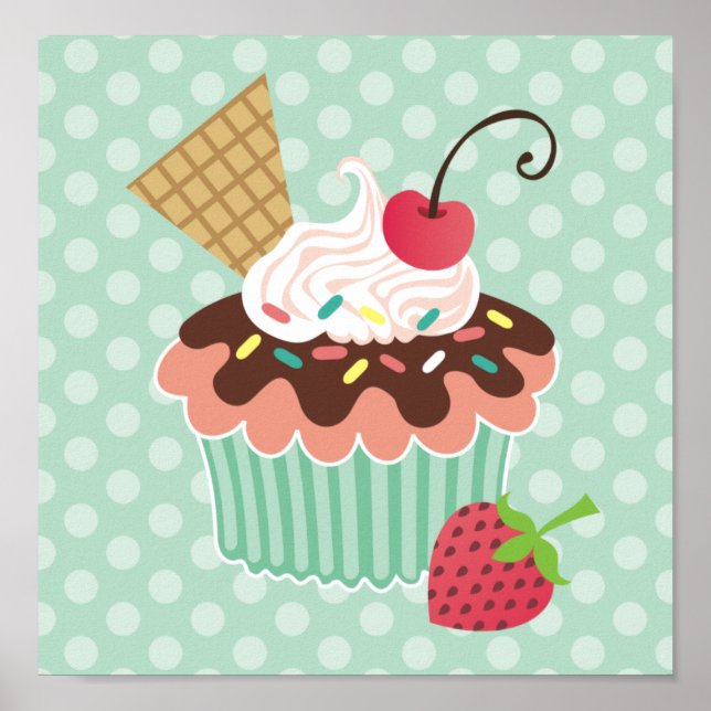 Cherry & Mint Cupcake Canvas Print (Front)