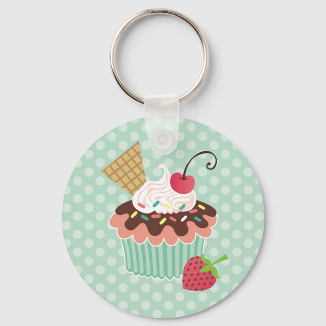 Cherry & Mint Cupcake Key Ring (Front)