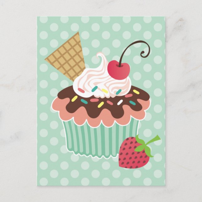 Cherry & Mint Cupcake Postcards (Front)