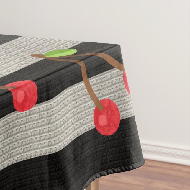 Cherry Modern Black & White Stripes Tablecloth (In Situ)