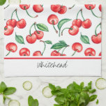 Cherry Monogram Watercolor Tea Towel<br><div class="desc">This monogram design features a watercolor cherry pattern with solid white at the top for your name.</div>