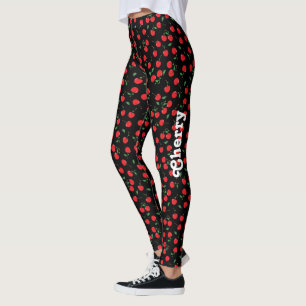 Cherry on Black with Name Leggings