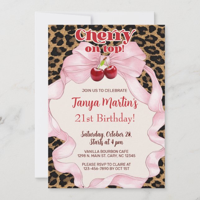 Cherry On Top adult woman birthday invitation. Invitation (Front)