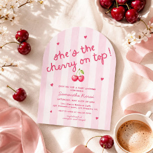 Cherry On Top Arched Coquette Baby Shower Invitation