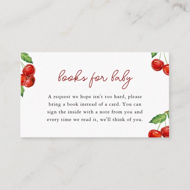 Cherry on top Baby Shower Books for Baby Enclosure Card (Front)