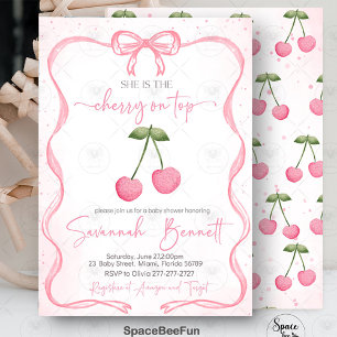 Cherry on top Baby Shower Bow  Invitation