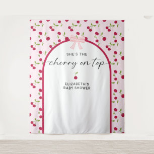 Cherry On Top Baby Shower Coquette Bow Backdrop Tapestry