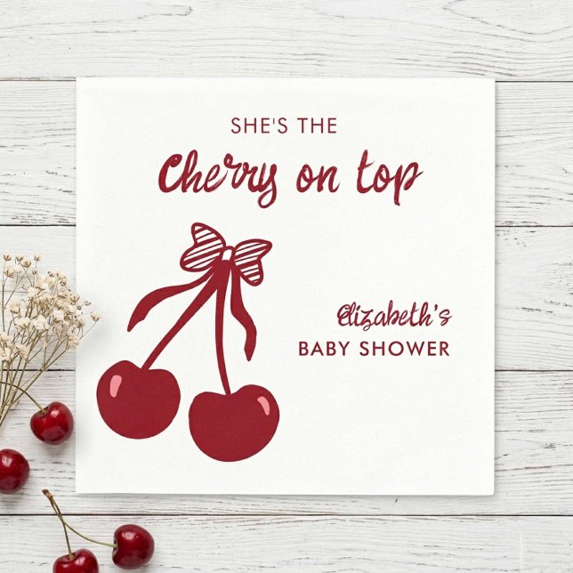 Cherry on Top Baby Shower Coquette Minimal Decor Napkin (Creator Uploaded)