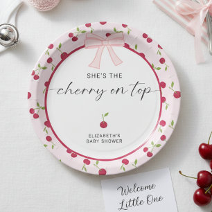 Cherry On Top Baby Shower Coquette Pink Cute Paper Plate