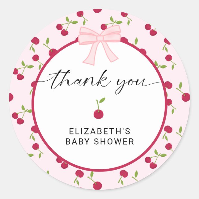 Cherry On Top Baby Shower Coquette Thank You Classic Round Sticker (Front)