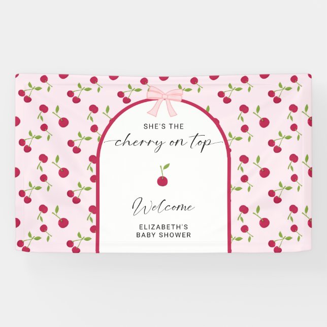 Cherry On Top Baby Shower Coquette Welcome Banner (Horizontal)