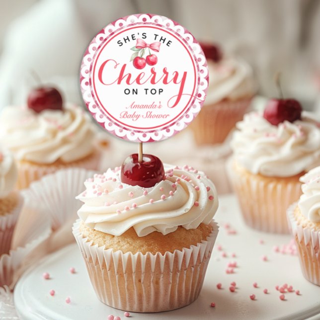 Cherry on Top Baby Shower Cupcake Topper Sticker (Favor Sticker )