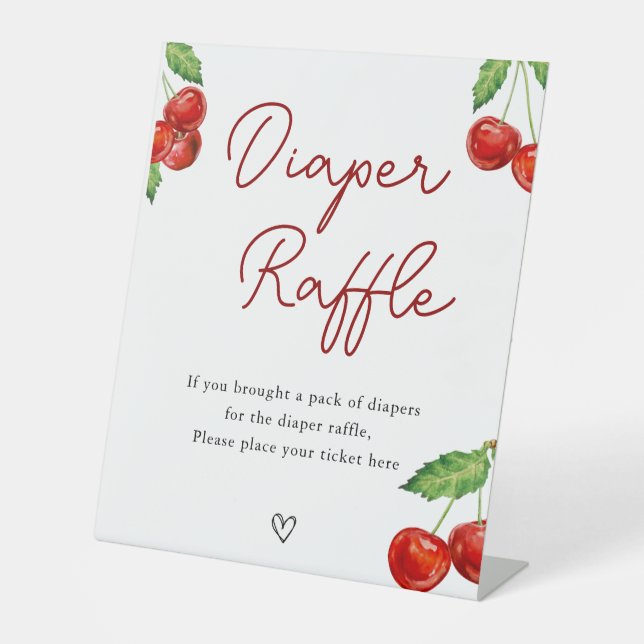 Cherry on top Baby Shower Diaper Raffle Pedestal Sign (Front)