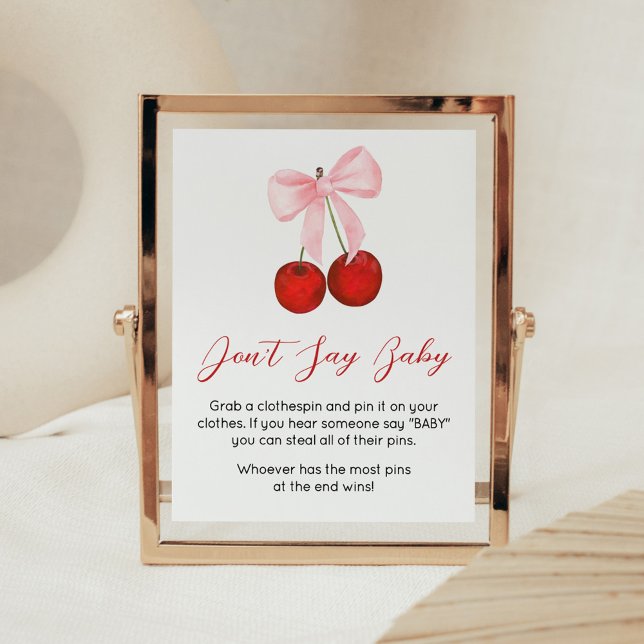 Cherry on Top Baby Shower Don't Say Baby Poster (Cherry on Top Pink Bow Baby Shower Don't Say Baby Sign)