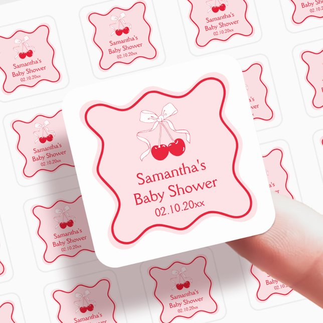 Cherry On Top Baby Shower Favour Square Sticker (Creator Uploaded)