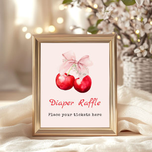 Cherry on top Baby Shower Girl Diaper Raffle Poster