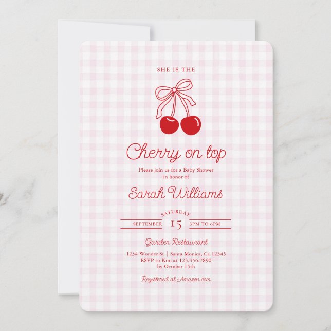 Cherry on Top Baby Shower Girl Invitation (Front)