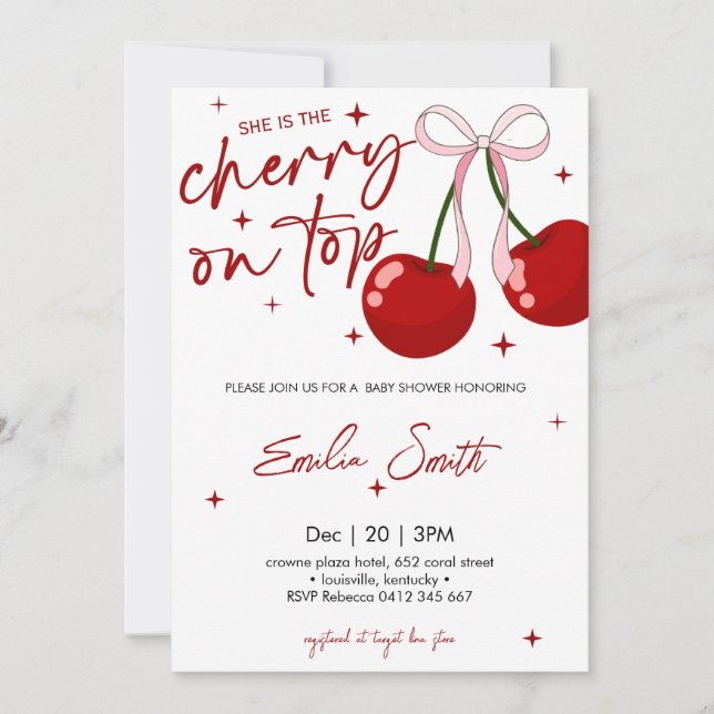  Cherry on Top Baby shower Invitation (Front)
