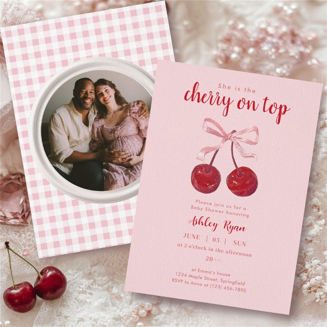 Cherry on Top Baby Shower Invitation with Photo (Creator Uploaded)