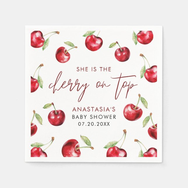 Cherry on Top Baby Shower Napkin (Front)