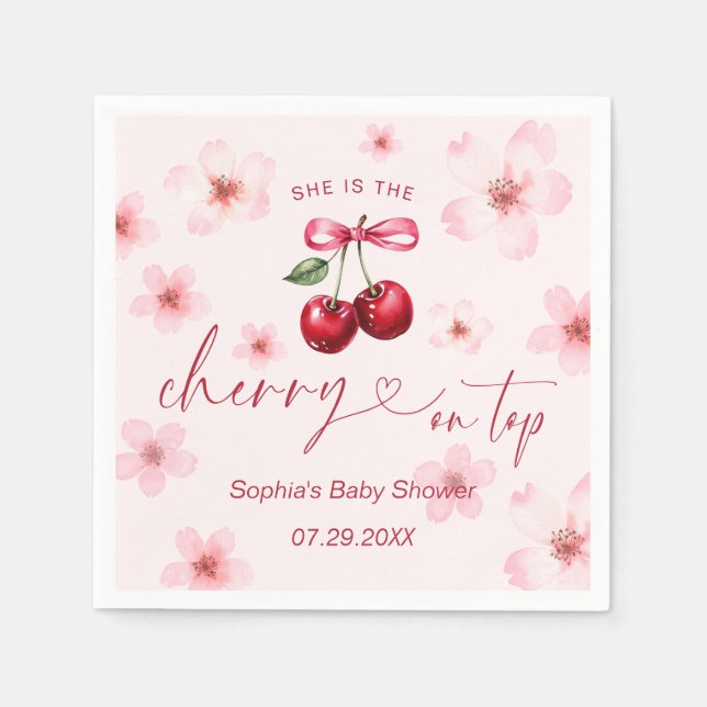 Cherry On Top Baby Shower Pink Cherry Blossom Napkin (Front)