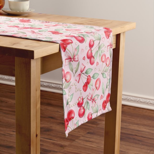 Cherry on Top Baby Shower Pink Coquette  Short Table Runner (In Situ)