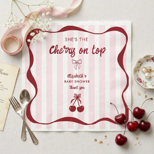 Cherry on Top Baby Shower Pink Stripes Coquette Napkin