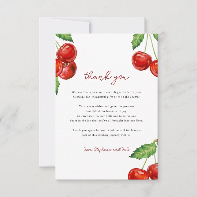 Cherry on top Baby Shower Thank You Card (Front)
